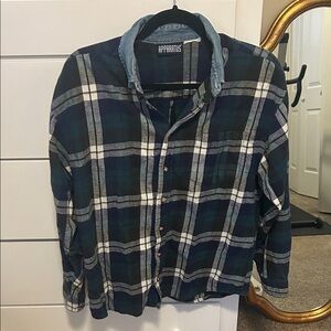 Apparatus Studio Navy and Forest Plaid Shirt